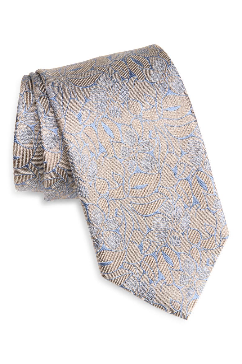 Floral Silk Tie, Main, color, DUNE