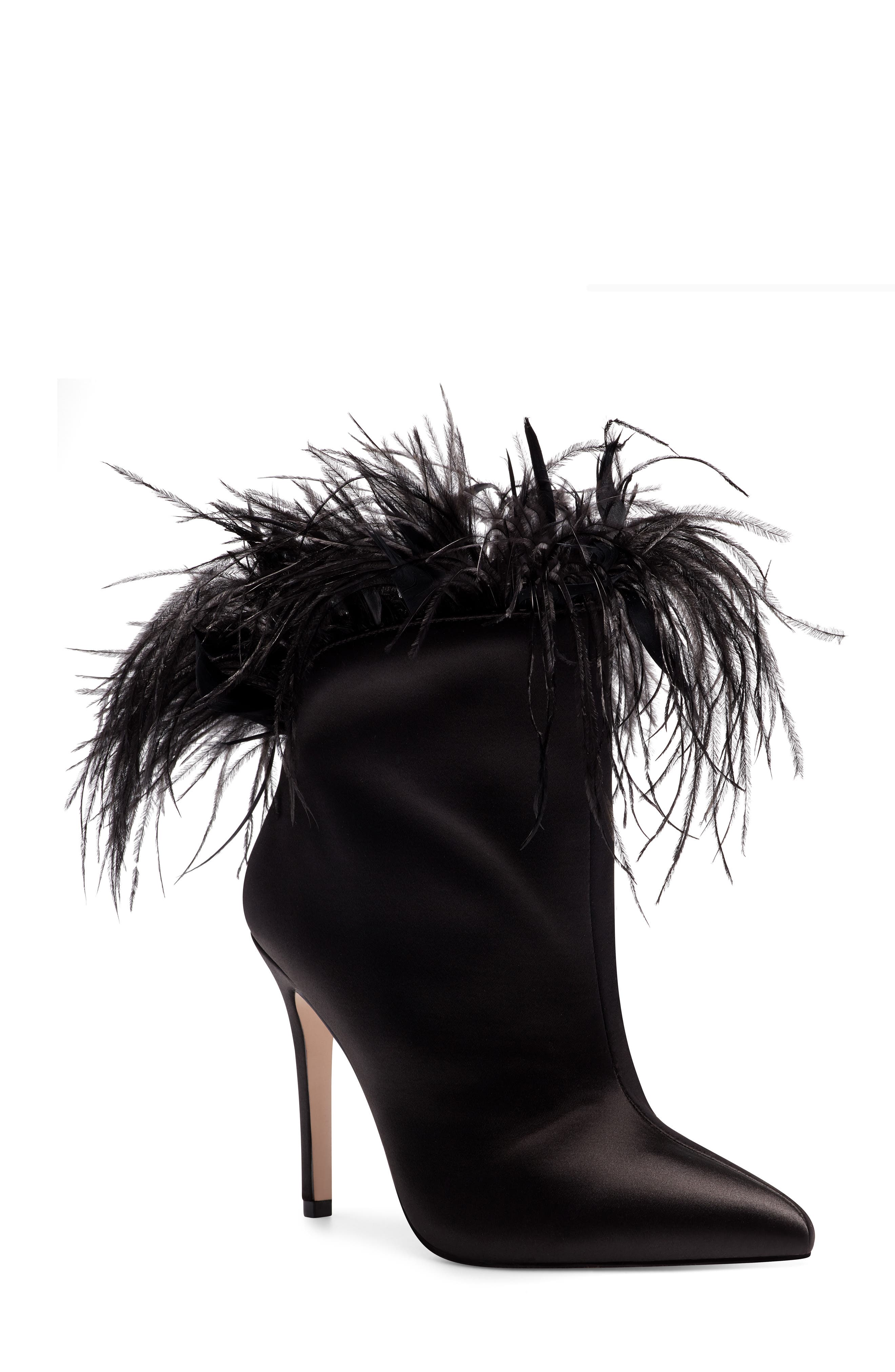 Jessica Simpson Prixey Feather Trim Pointed Toe Bootie, Main, color, 