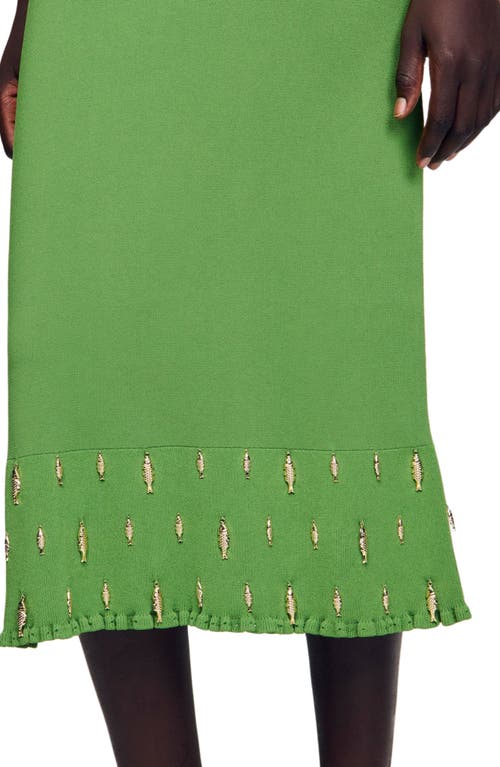 Sandro Knitted Embellished Midi Skirt In Green