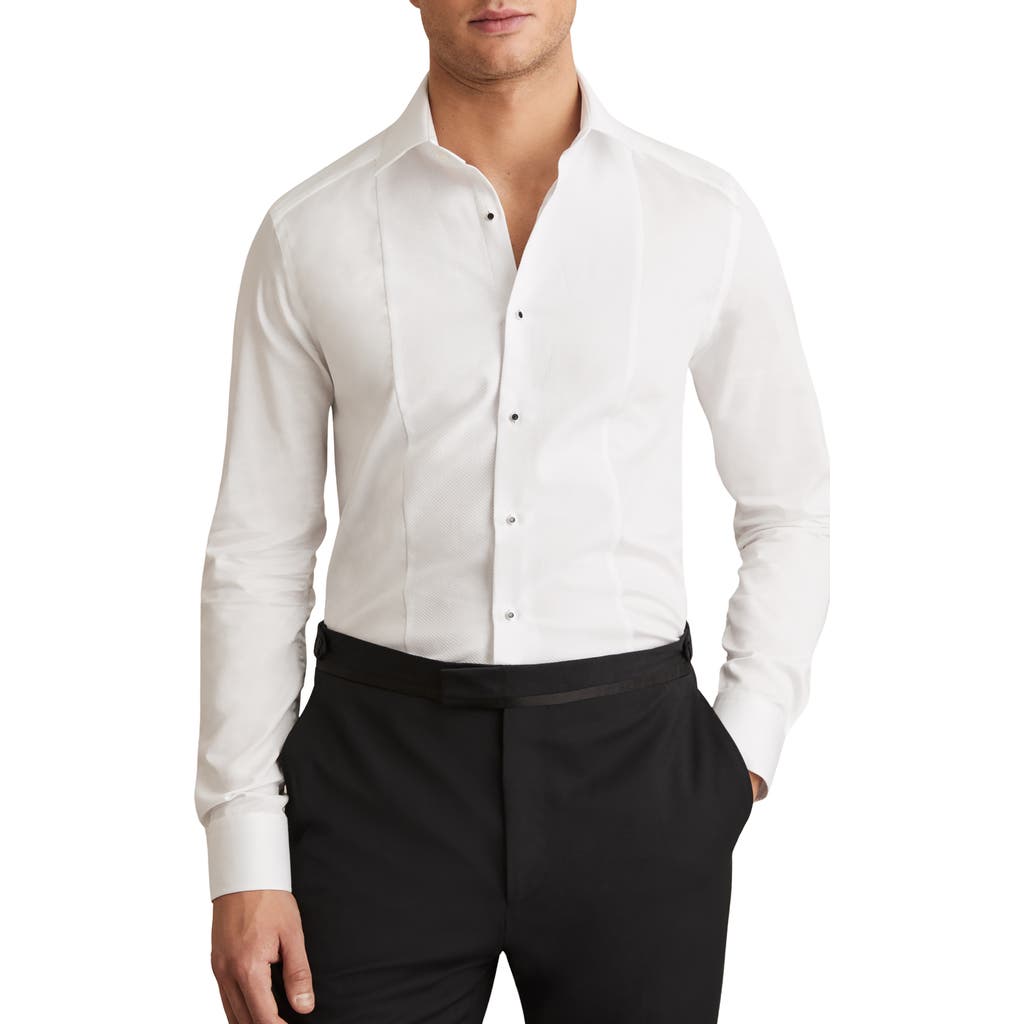Reiss White Slim Fit Cotton Double Cuff Dinner Shirt In White