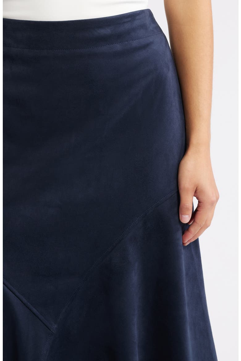 Asymmetrical Hem Faux Suede Midi Skirt, Alternate, color, MIDNIGHT
