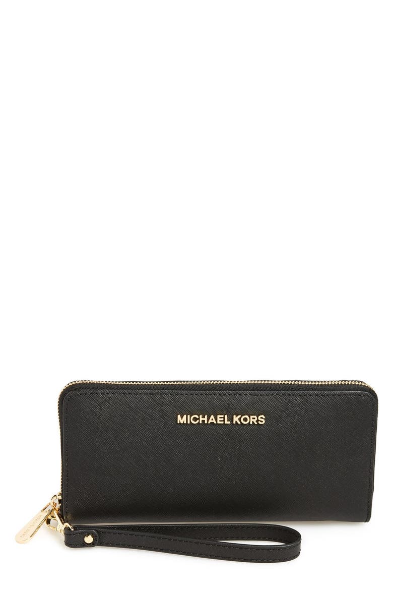 'Jet Set' Leather Travel Wallet, Main, color, BLACK