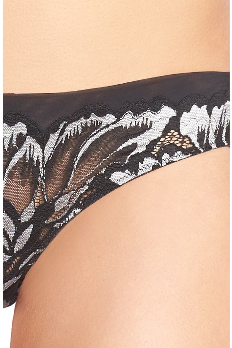 'Exotic Flower' Low Rise Tanga, Alternate, color, BLACK COMBO