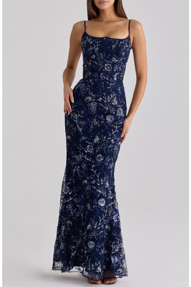 Naima Hand Beaded Gown, Main, color, NAVY