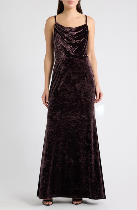Crushed Velvet Cowl Neck Gown
