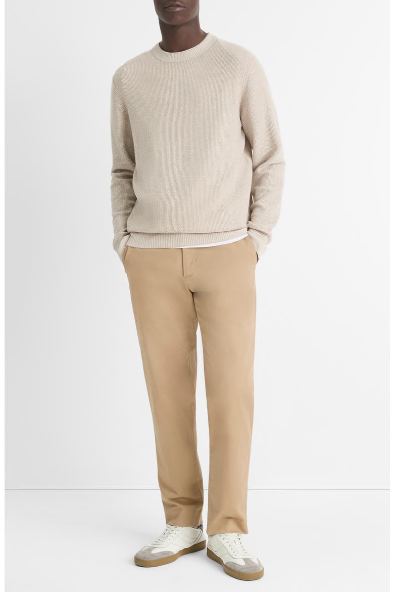 Geometric Jacquard Wool & Cotton Blend Crewneck Sweater, Alternate, color, BRITISH KHAKI