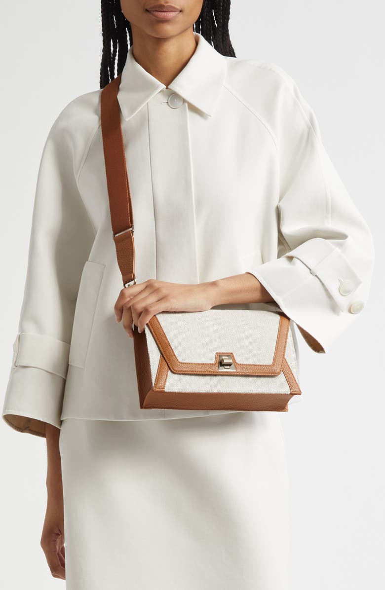 Akris Anouk Canvas & Calfskin Shoulder Bag, Alternate, color, Stucco/ Cuoio