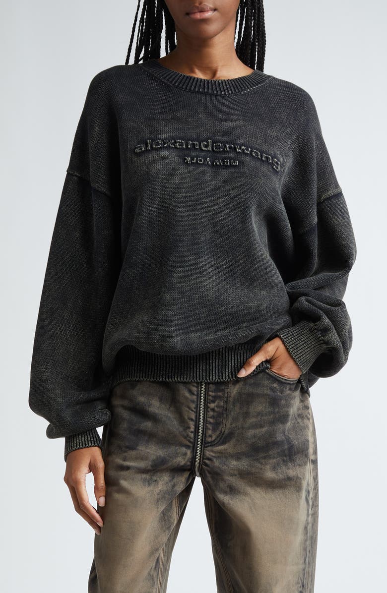 Alexander Wang Debossed Logo Oversize Crewneck Sweater, Main, color,