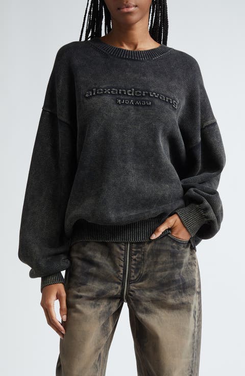 Debossed Logo Oversize Crewneck Sweater