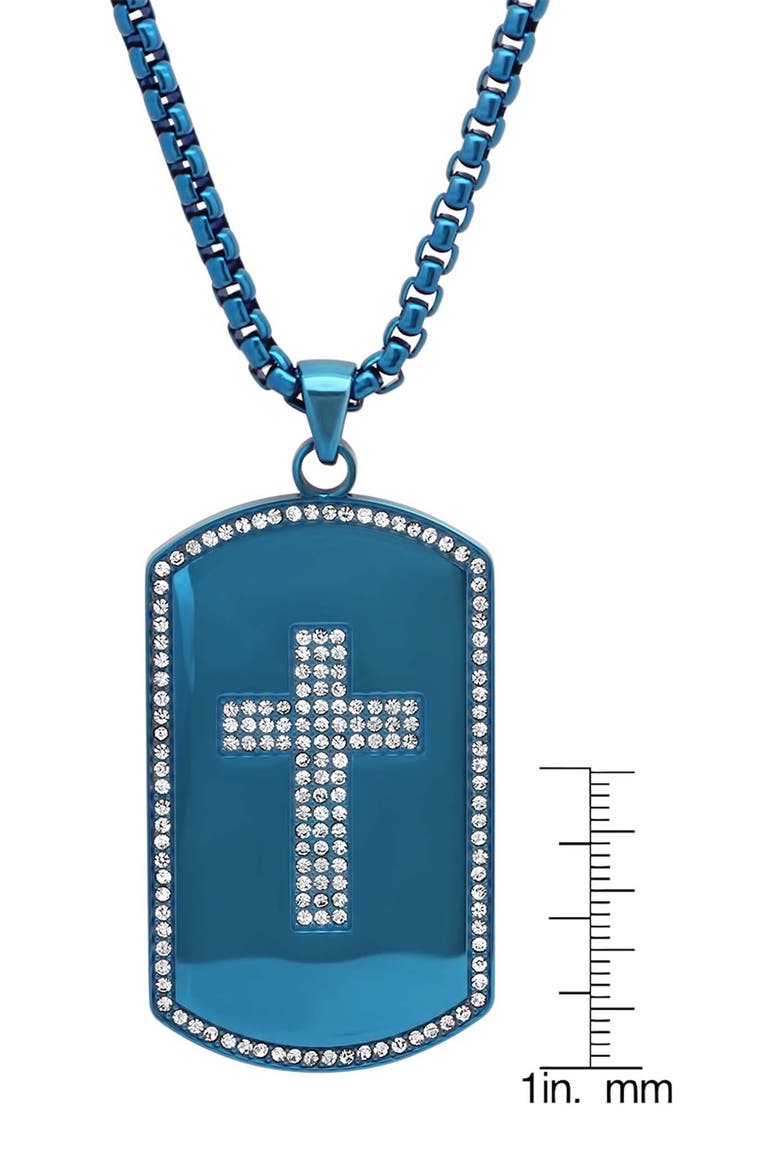 Men's 18k Gold Plated Crystal Cross Dog Tag Necklace, Alternate, color, BLUE