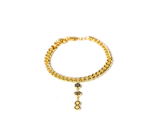Zarux Cuban Link Anklet With Black Onyx In Gold