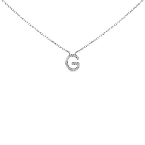 10K White Gold Diamond Accent "A-Z" Block Initial Pendant Necklace