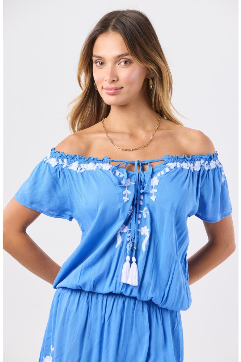 Mojito Off the Shoulder Minidress, Alternate, color, CORNFLOWER BLUE WHITE