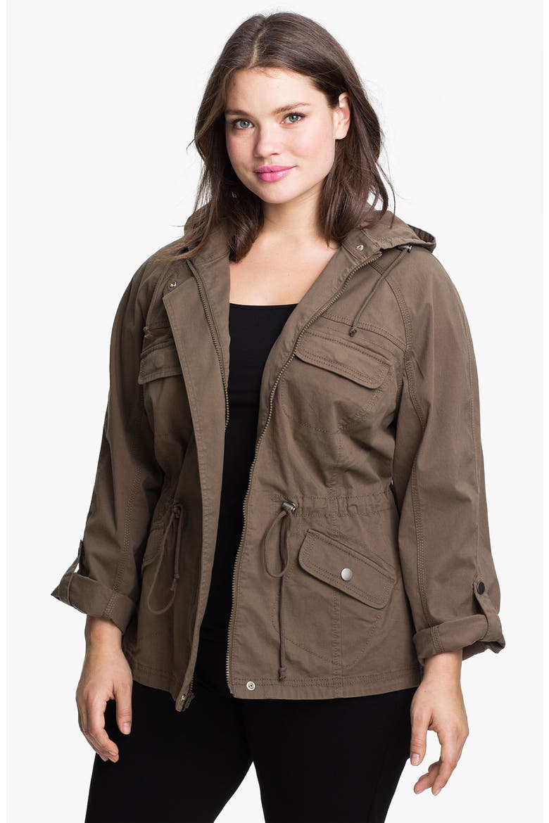 'Megan' Roll Sleeve Twill Jacket, Main, color, MUSHROOM
