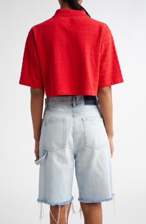 Golden Goose Textured Stripe Logo Embroidered Crop Polo In Haute Red