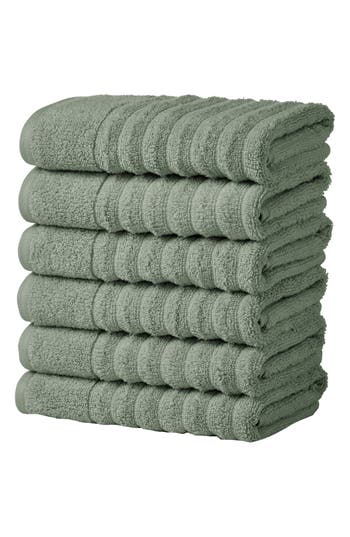 Woven & Weft Combed Cotton 6-pack Hand Towels In Green
