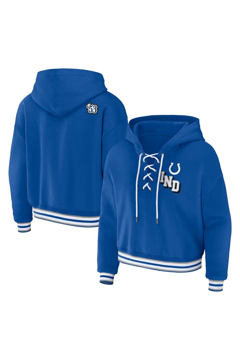 Women's WEAR by Erin Andrews Royal Indianapolis Colts Plus Size Lace-Up Pullover Hoodie, Main, color, Royal