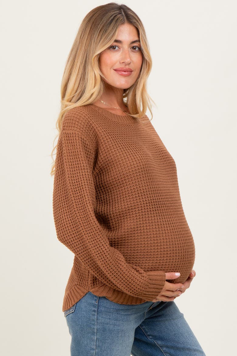 Waffle Knit Rounded Hem Sweater, Alternate, color, Camel