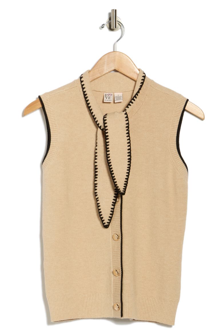 Arielle Tie Front Sweater Tank, Alternate, color, SAND HEATHER/ BLACK