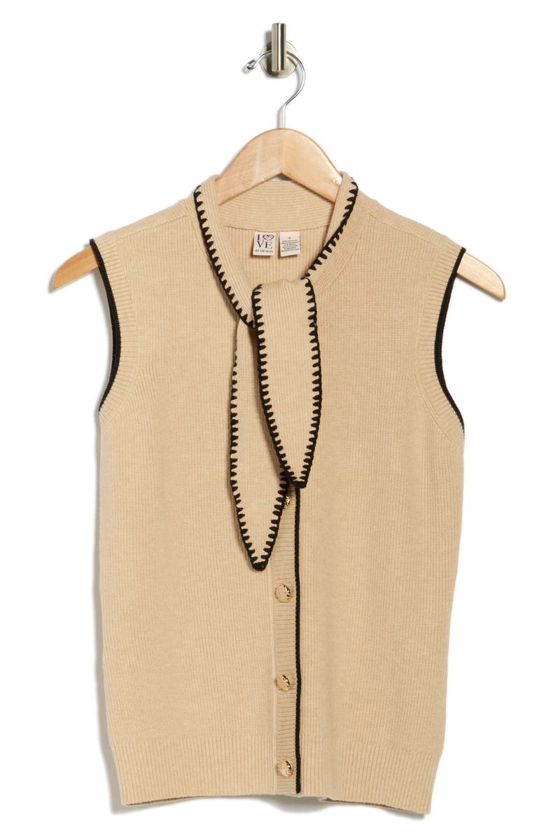 Love By Design Arielle Tie Front Sweater Tank, Alternate, color, Sand Heather/ Black