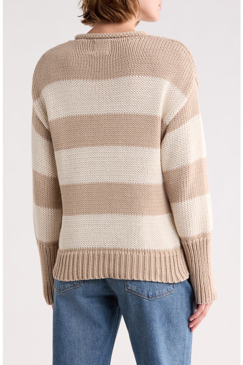 Stripe Roll Neck Cotton Sweater, Alternate, color, SANDSTONE/ CREAM
