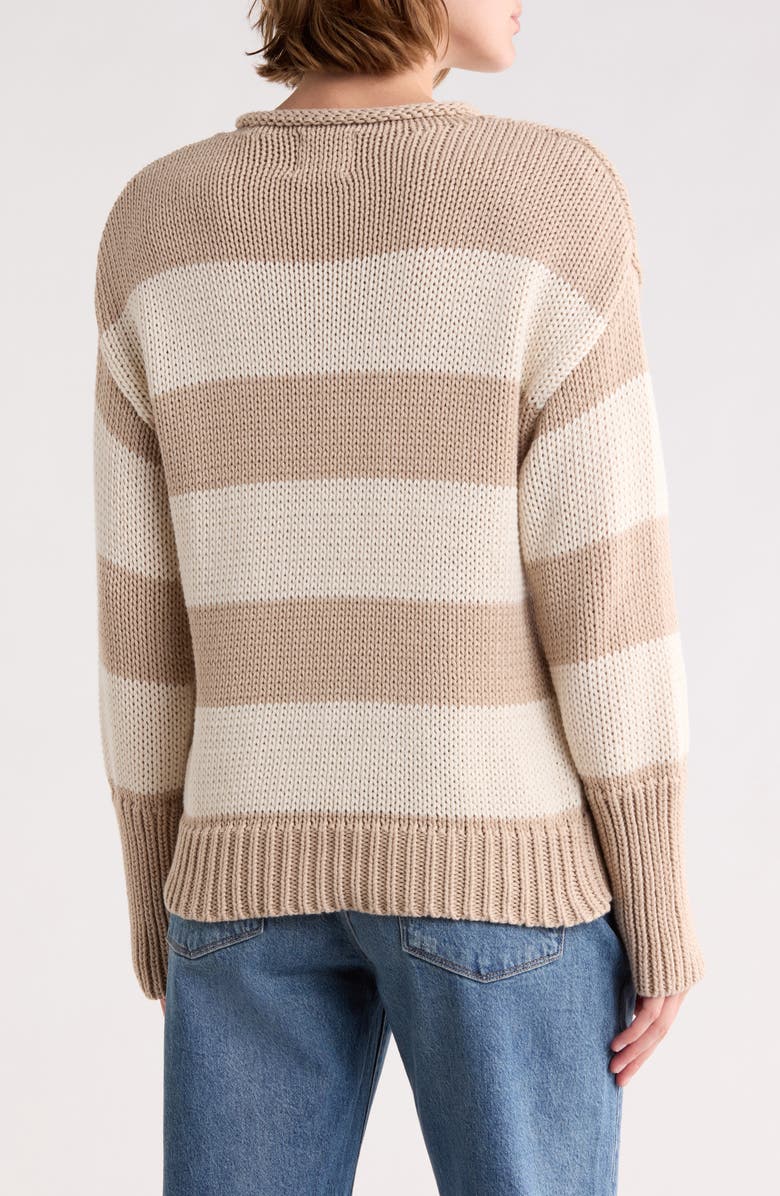 ELIE ELIE TAHARI Stripe Roll Neck Cotton Sweater, Alternate, color, Sandstone/ Cream