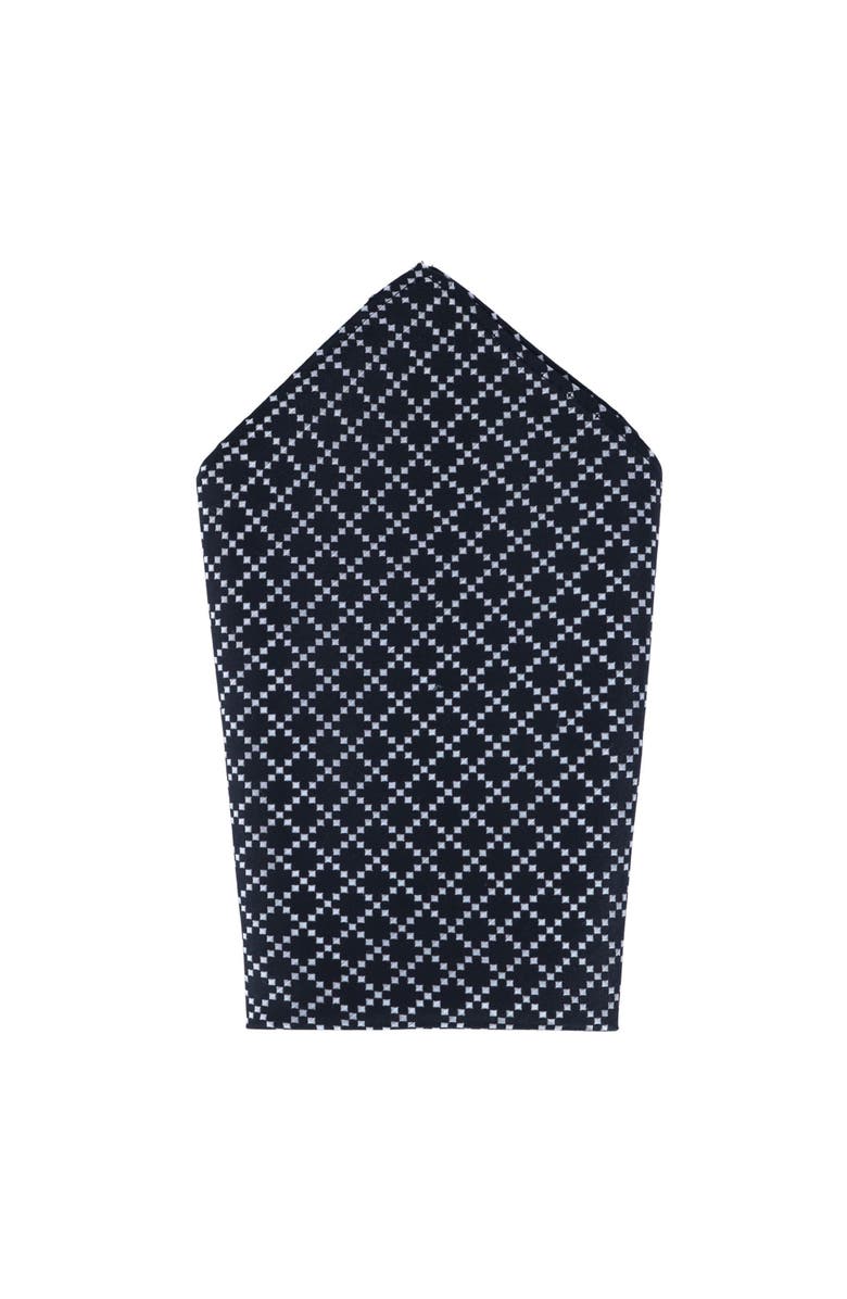 Trafalgar Rowan Geometric Pattern 12x12 Silk Pocket Square, Main, color, Black