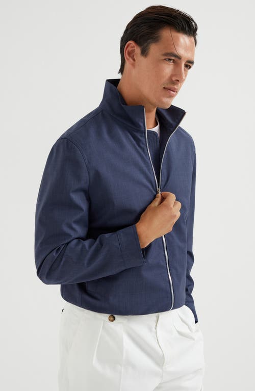 Shop Brunello Cucinelli Bonded Fabric Bomber Jacket In Azure