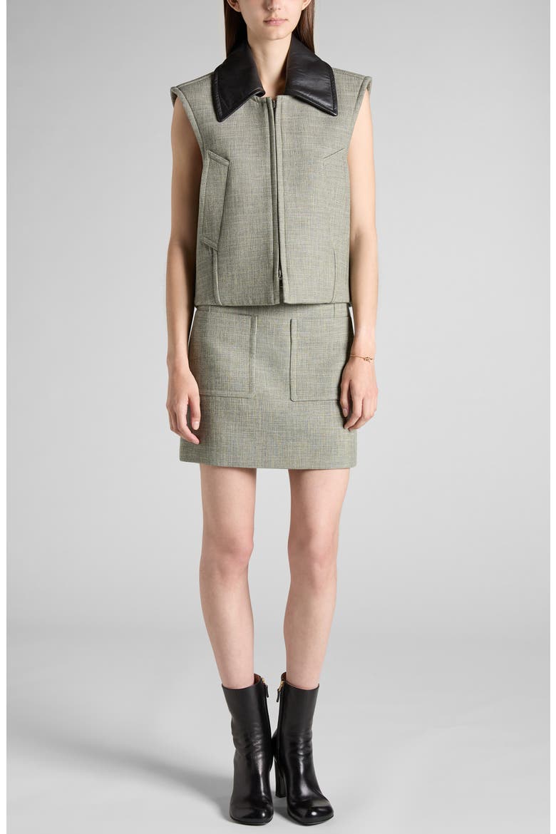 Mélange Vest with Removable Leather Collar, Alternate, color, GREEN/ FENNEL/ WHITE