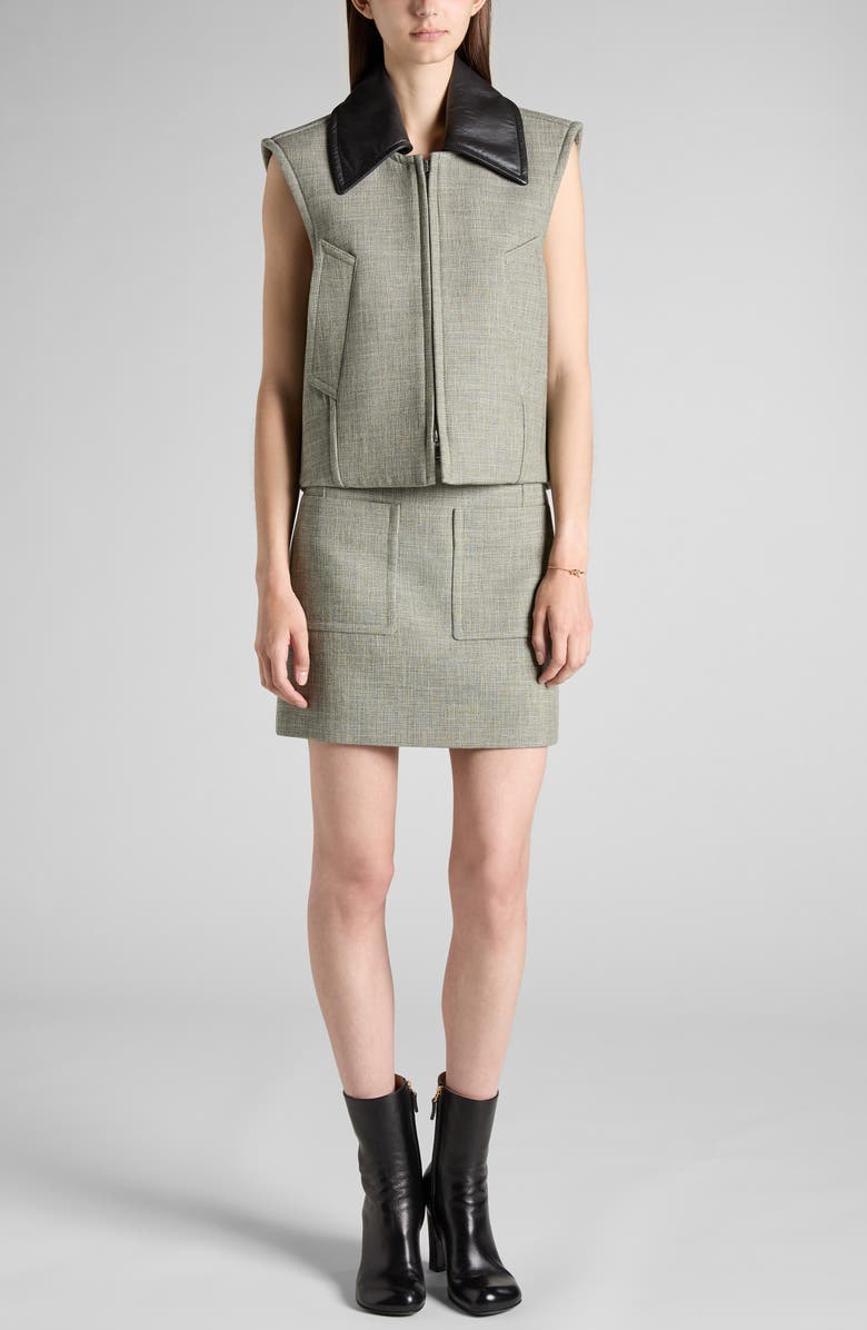 Bottega Veneta Mélange Vest with Removable Leather Collar, Alternate, color,