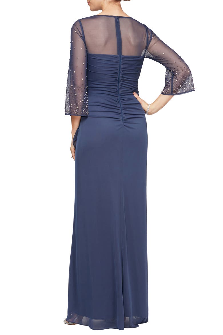 Illusion Lace Beaded Detail A-Line Gown, Alternate, color, WEDGEWOOD