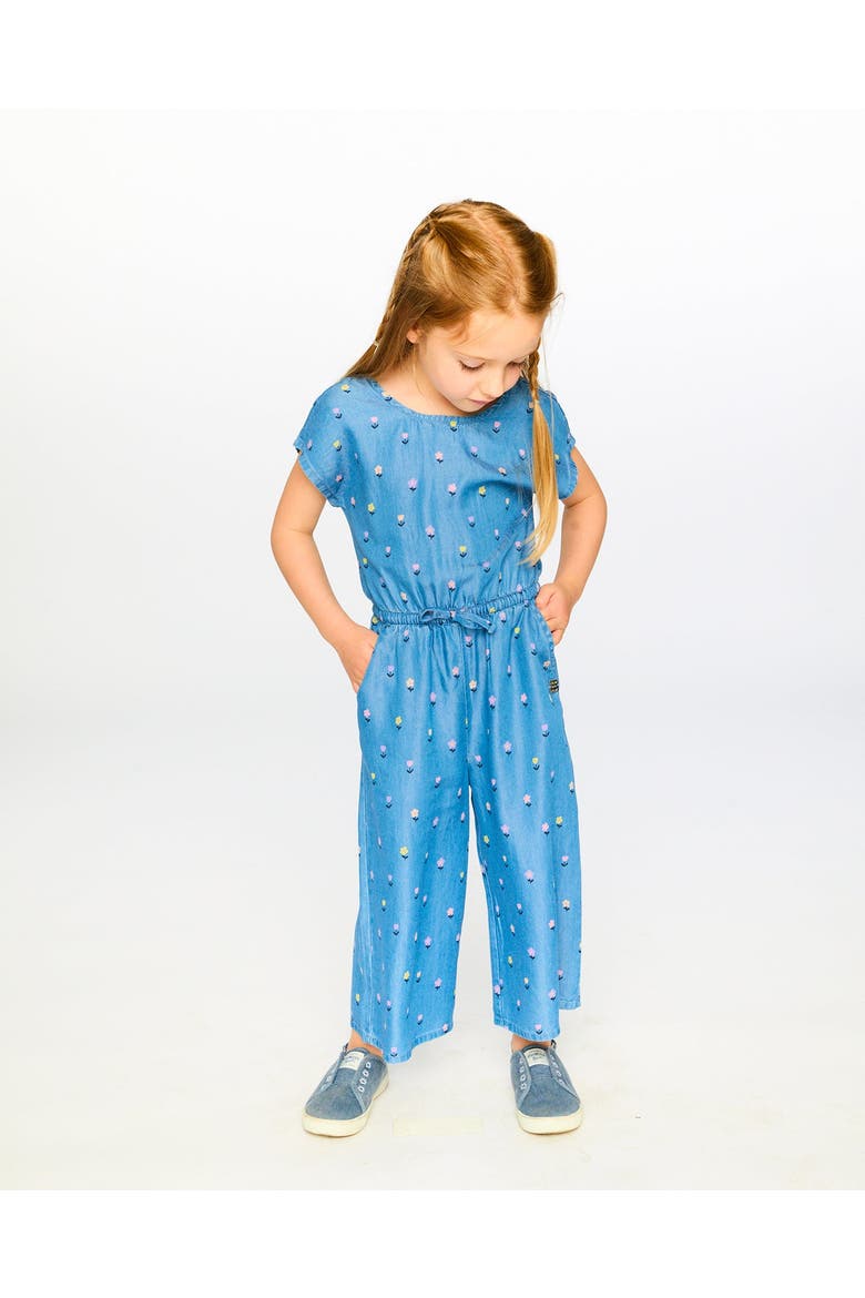 Short Sleeve Chambray Flower Jumpsuit, Alternate, color, Blue Floral Print