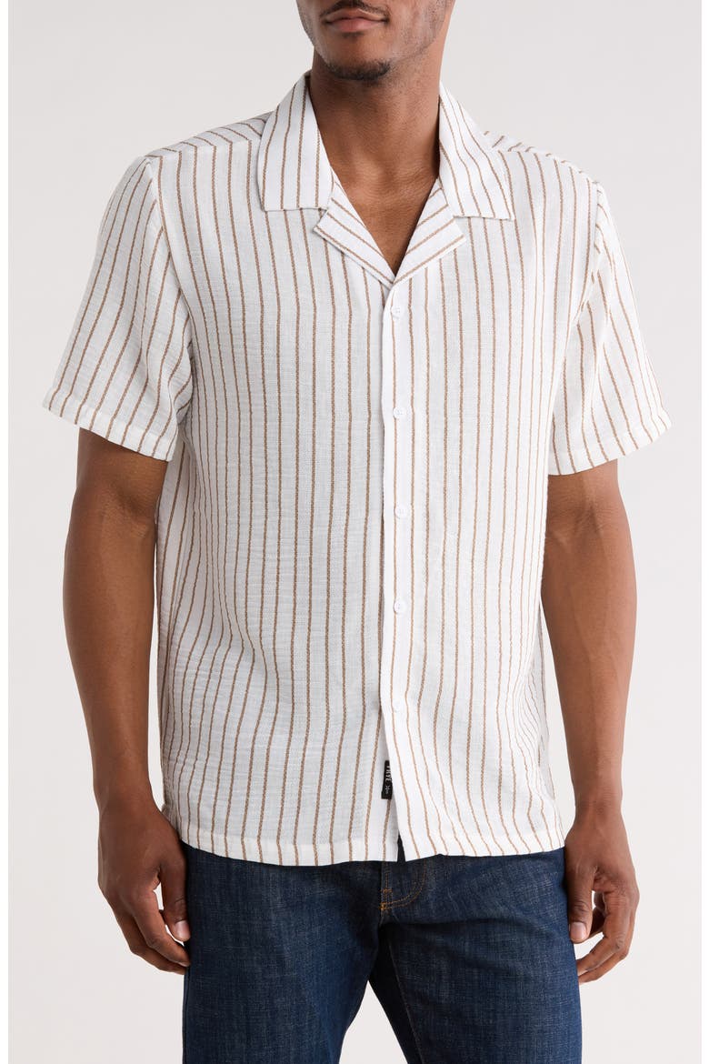 Yarn Dyed Stripe Camp Shirt, Main, color, WHITE/ TAN