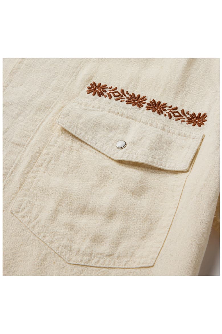 Whippersnapper Embroidered Short Sleeve Linen Blend Snap-Up Shirt, Alternate, color, WHITE WASH