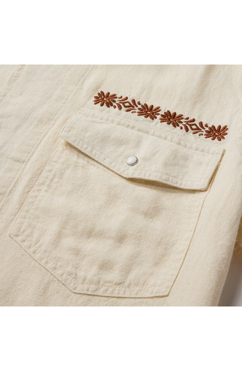 Seager Co Whippersnapper Embroidered Short Sleeve Linen Blend Snap-Up Shirt, Alternate, color, White Wash