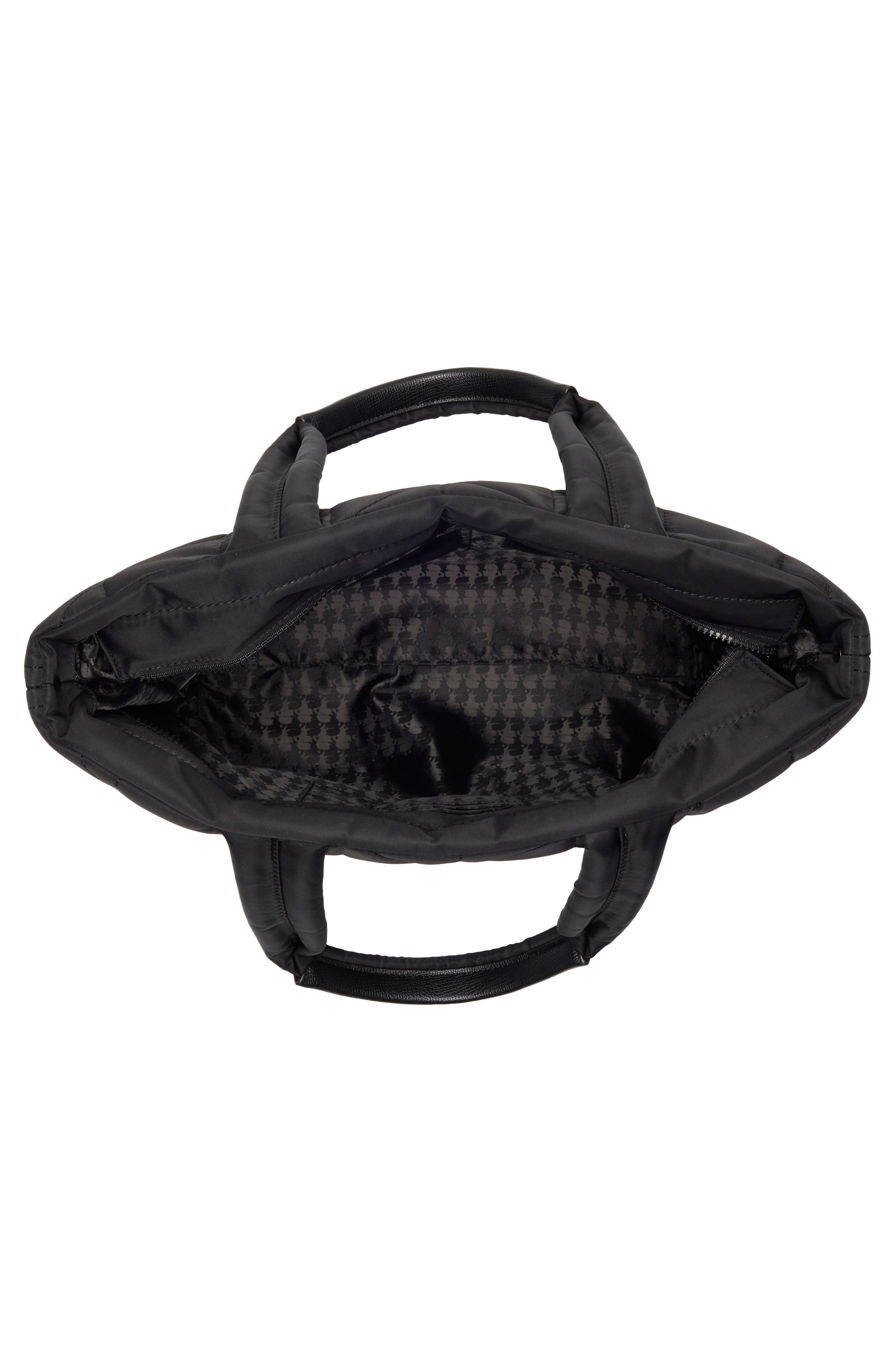 KARL LAGERFELD PARIS Voyage Quilted Nylon Tote Bag, Alternate, color, Black/ Gunmetal