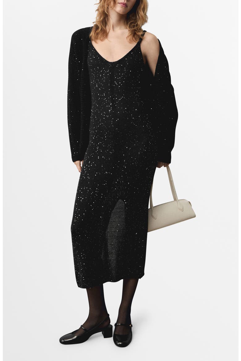 Sequin Detail Knit Midi Dress, Main, color, BLACK
