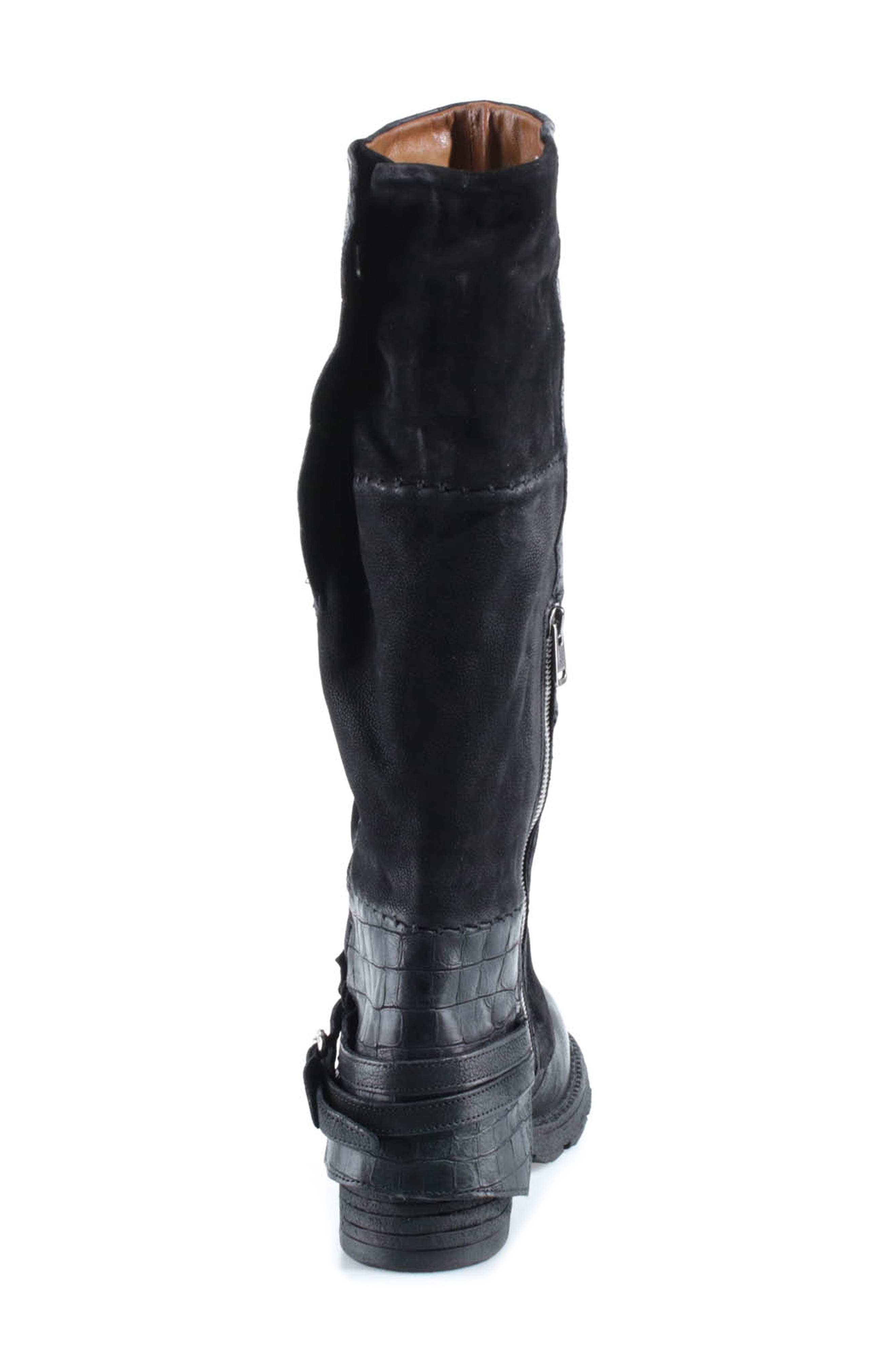 Perkins Croc Embossed Leather Boot, Alternate, color, BLACK
