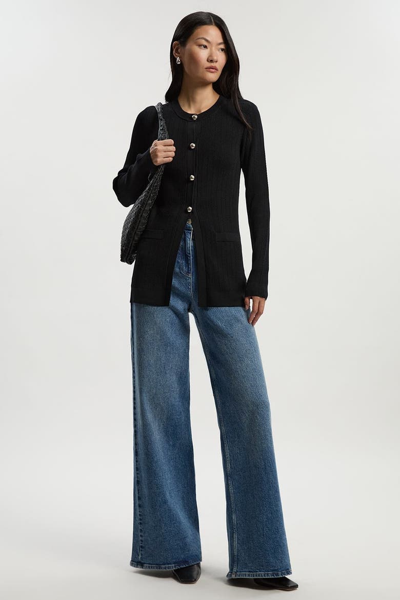 Dome Button Longline Knitted Cardi, Alternate, color, Black