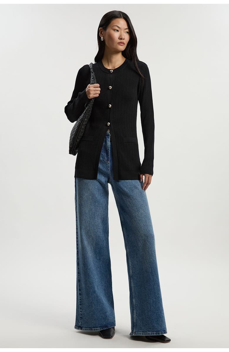 Karen Millen Dome Button Longline Knitted Cardi, Alternate, color, Black