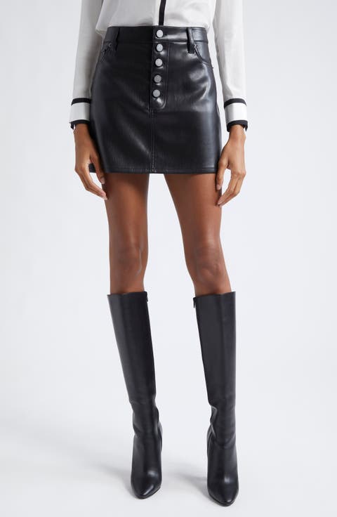 Joss Button Front Faux Leather Miniskirt
