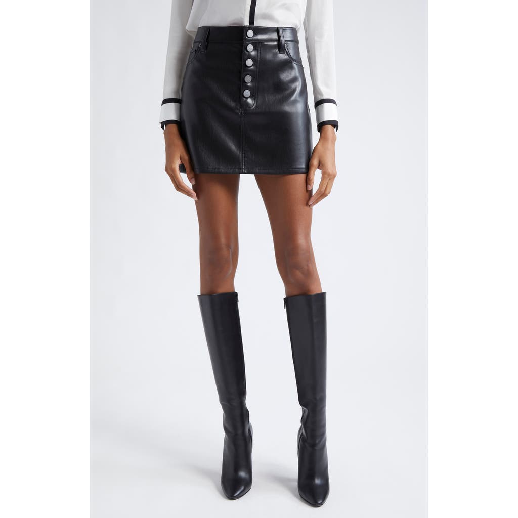 Alice And Olivia Alice + Olivia Joss Button Front Faux Leather Miniskirt In Black