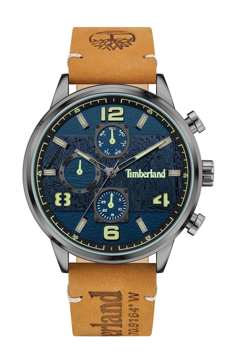 Timberland Men's Multifunction Leather Strap Watch, Alternate, color, 