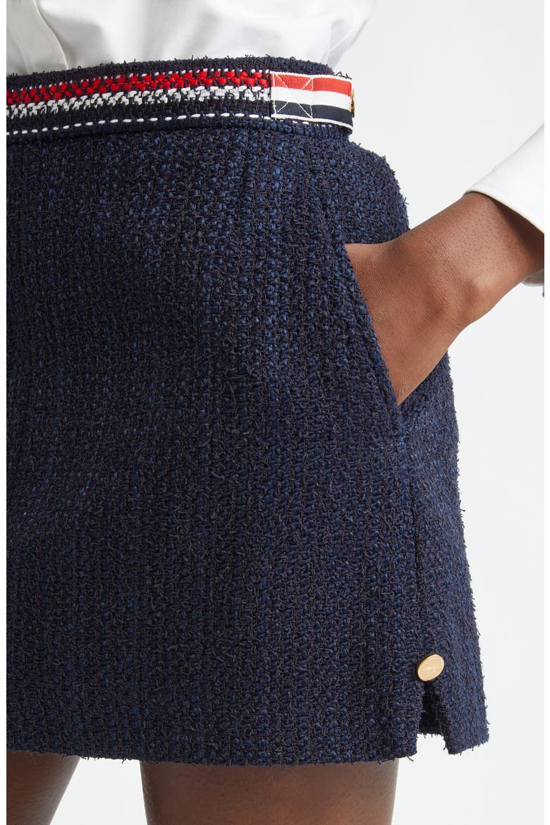 Side Tab Tweed Miniskirt, Alternate, color, NAVY