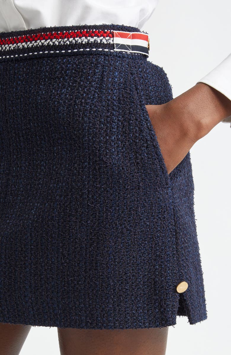 Thom Browne Side Tab Tweed Miniskirt, Alternate, color, Navy