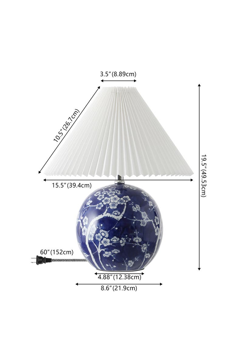 Shishen Cottage Classic Chinoiserie Ceramic Orb LED Table Lamp with Pleated Shade, Alternate, color, Navy/White