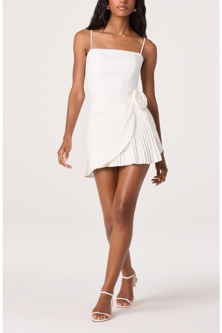 Blake Rosette Embellished Pleated Minidress, Main, color, WHITE
