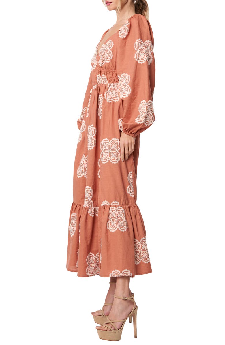 CIEBON Serbita Medallion Embroidery Long Sleeve Cotton & Linen Midi Dress, Alternate, color, Jasper