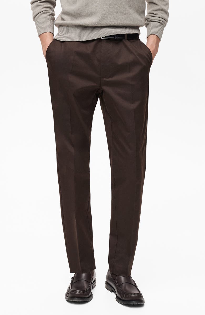 MANGO Dublino Slim Fit Twill Chinos, Main, color, Chocolate