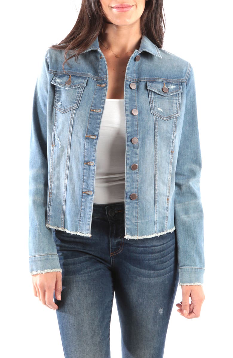 KUT from the Kloth Arielle Frayed Denim Jacket, Main, color, 